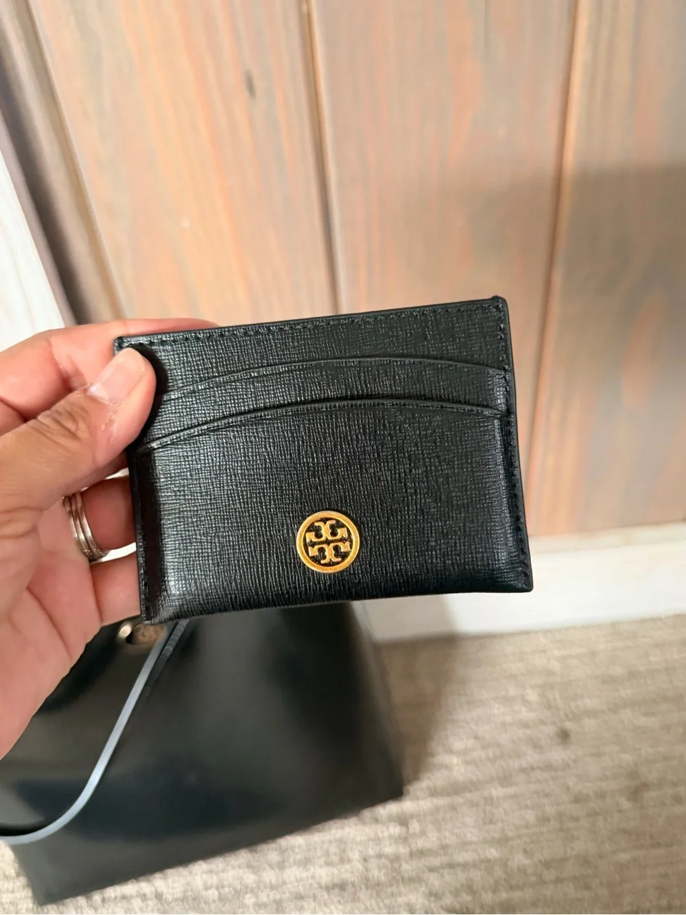 Tory Burch Black Patent Leather Shoulder Bag with Card Holder